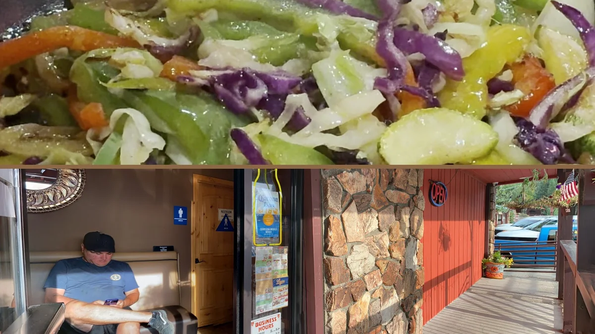 Mexican plates served in a diner-style space.